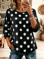 Women's Daisy Floral Textured 3/4 Sleeve Blouse