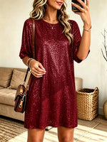 Women's Sequin Short Sleeve Shift Mini Dress