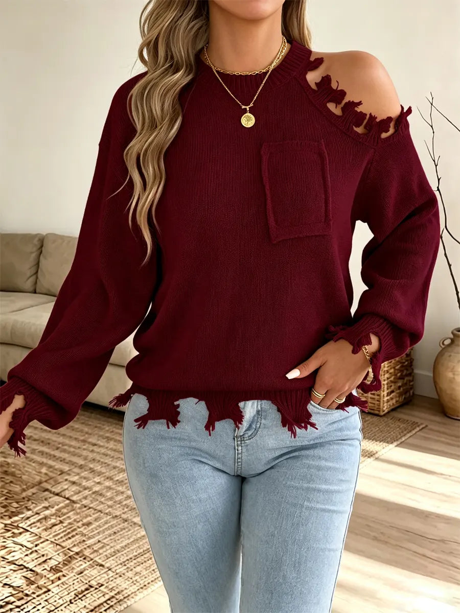 Retro Cozy Knit Cutout Art Casual Stylish Long Sleeve Sweater