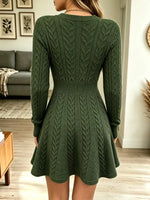 Retro Ruffle Chic Art Casual Stylish Long Sleeve Short Knitted Dress