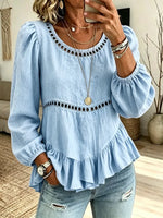 Women's Hollow-out Irregular Hem Long-sleeve Shirt