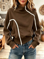 Women's Asymmetric Diagonal Zip High Neck Sweatshirt