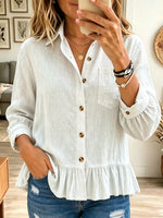 Women's Ruffled Hem Linen-Blend Button-Down Shirt