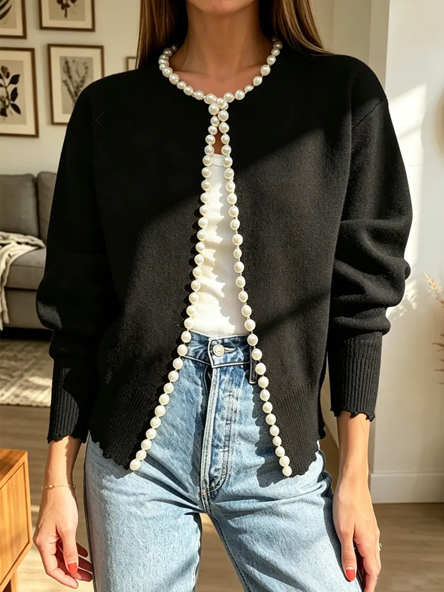 Retro Elegant Pearl Art Casual Stylish Long Sleeve Knitted Cardigan Coat