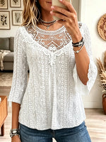 Women's Floral Crochet Lace Bell Sleeve Top