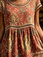 Women's Eyelet Cutout Vintage Midi Dress