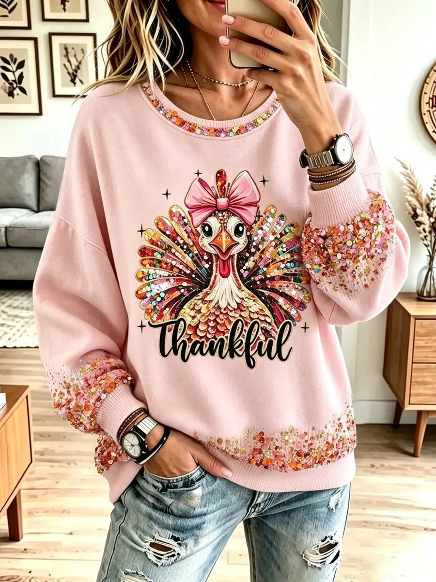 Funny Turkey Thanksgiving Pattern Art Casual Stylish Long Sleeve Sweatshirt