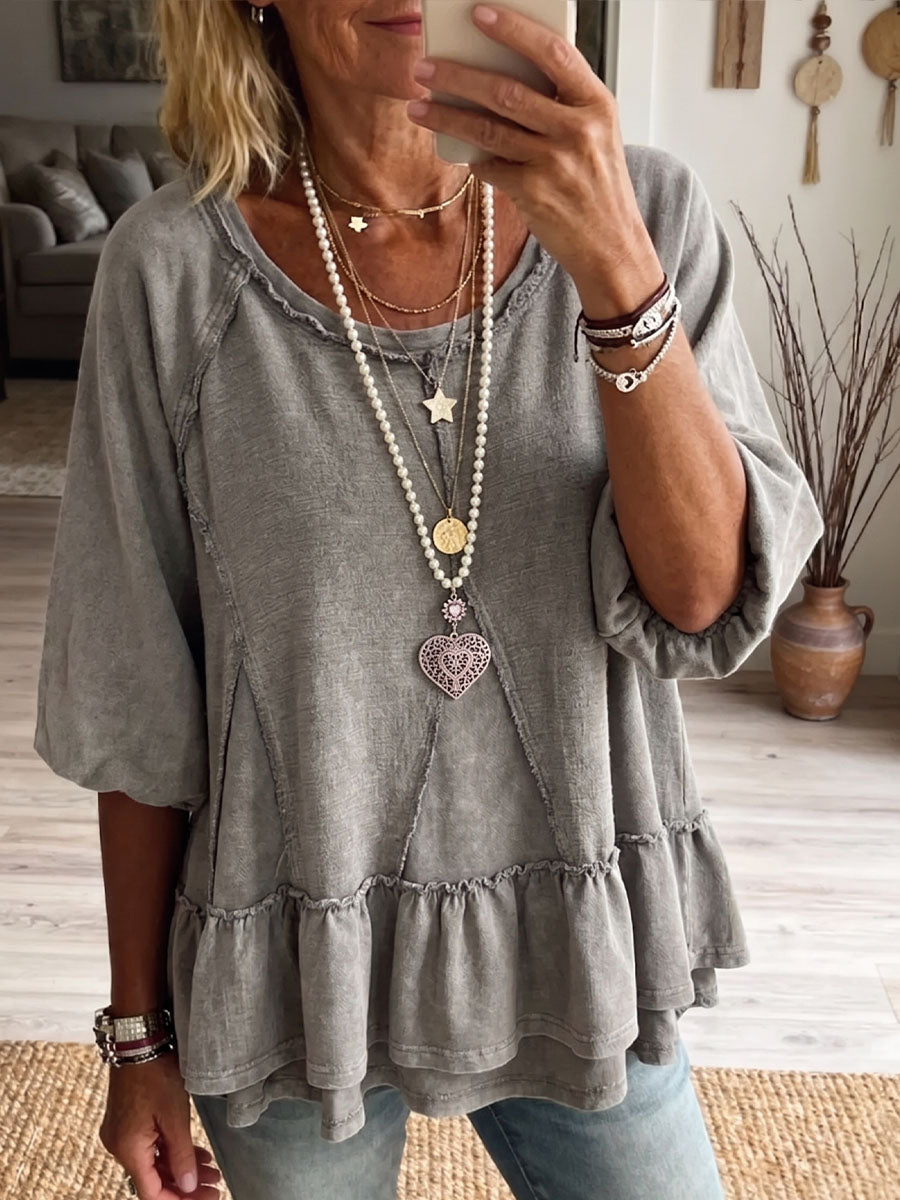 Vintage Elegant Cotton And Linen Patchwork Shirt