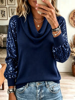 Women's Sequin Sleeve Cowl Neck Knit Sweater
