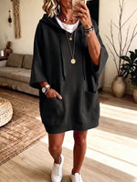Retro Hooded Art Casual Stylish 3/4 Sleeve Short Sweatshirt Dress
