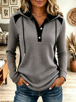 Women's Waffle Knit Colorblock Henley Hoodie