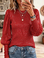 Vintage Elegant Puff Sleeves Sequins Shirt