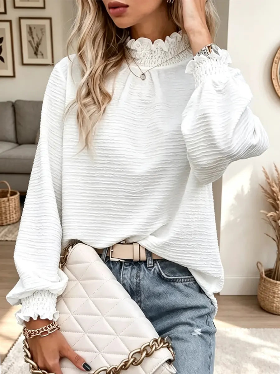 Retro Ruffle Turtleneck Art Casual Stylish Long Sleeve Shirt