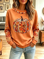 Vintage Pumpkin Autumn Pattern Art Casual Stylish Long Sleeve Sweatshirt