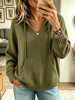 Women's V-Neck Knit Pullover Hoodie