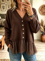 Women's Tulle Ruffle Hem Button-Down Cardigan