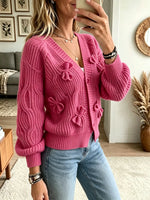 Women's 3D Bow Accent Cable Knit Cardigan