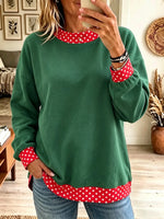 Women's Polka Dot Contrast Trim Crewneck Sweatshirt