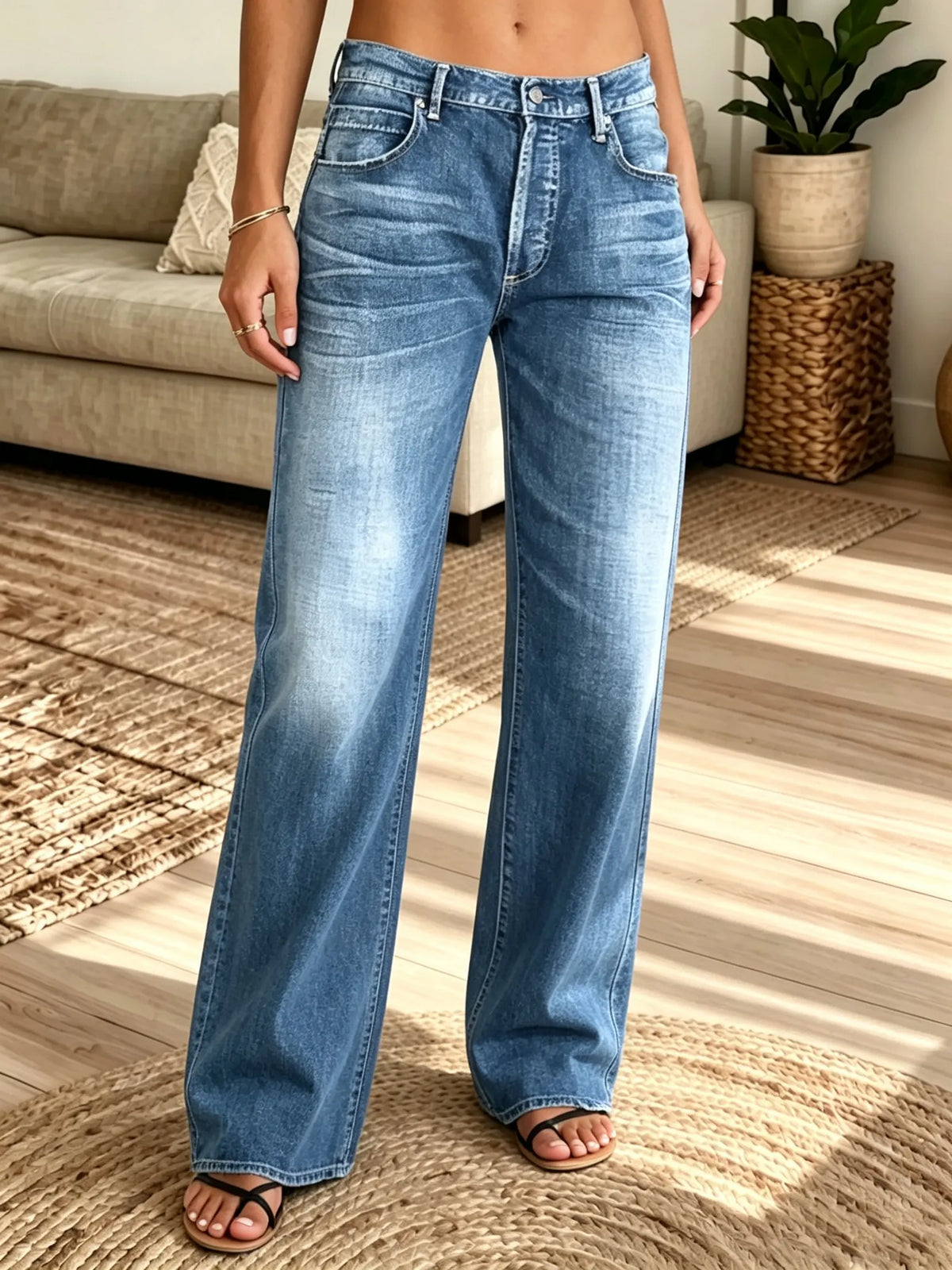 Women's Vintage Washed Loose-Fit Straight Jeans