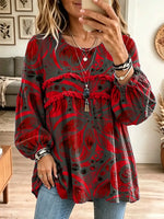 Retro Floral Pattern Art Print Casual Stylish Long Sleeve Cotton Linen Shirt