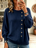 Women's Asymmetrical Button Crewneck Knit Sweater