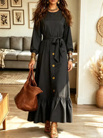 Retro Elegant Art Casual Ruffle Stylish Long Sleeve Maxi Dress