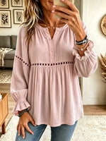 Women's Eyelet Lace Trim Babydoll Tunic Blouse