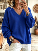 Women's Oversized V-Neck Ribbed Pullover Sweater