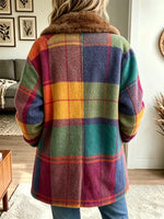 Women's Plaid Faux Fur Collar Coat