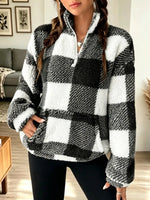 Retro Plaid Pattern Art Casual Stylish Long Sleeve Plush Top