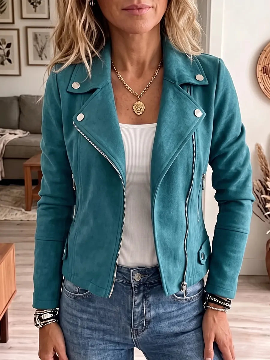 Vintage Elegant Zipper Buttons Suede Jacket