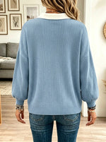 Women's Contrast Polo Collar Ribbed Knit Sweater