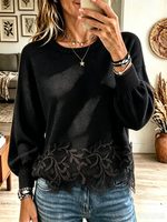 Women's Scalloped Lace Hem Crewneck Sweater
