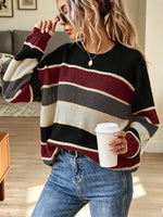 Retro Stripe Loose Art Casual Stylish Long Sleeve Sweater