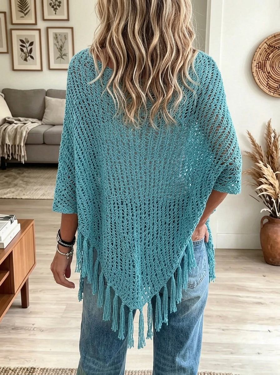 Women's Crochet Fringe Poncho Sweater