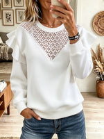 Women's Lace Yoke Ruffle Shoulder Fleece Sweatshirt