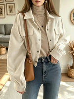 Retro Lapel Art Casual Corduroy Stylish Long Sleeve Short Coat