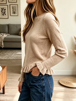 Retro Ruffle Round Neck Art Casual Stylish Long Sleeve Knitted Sweater