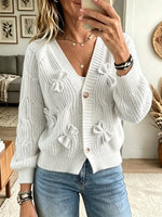 Women's 3D Bow Accent Cable Knit Cardigan