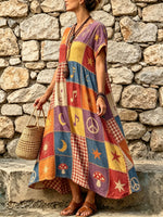 Women's Retro Patchwork Print Maxi Dress
