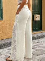 Women's Solid Color Floral Lace Stylish Art Casaul Wide Leg Pants