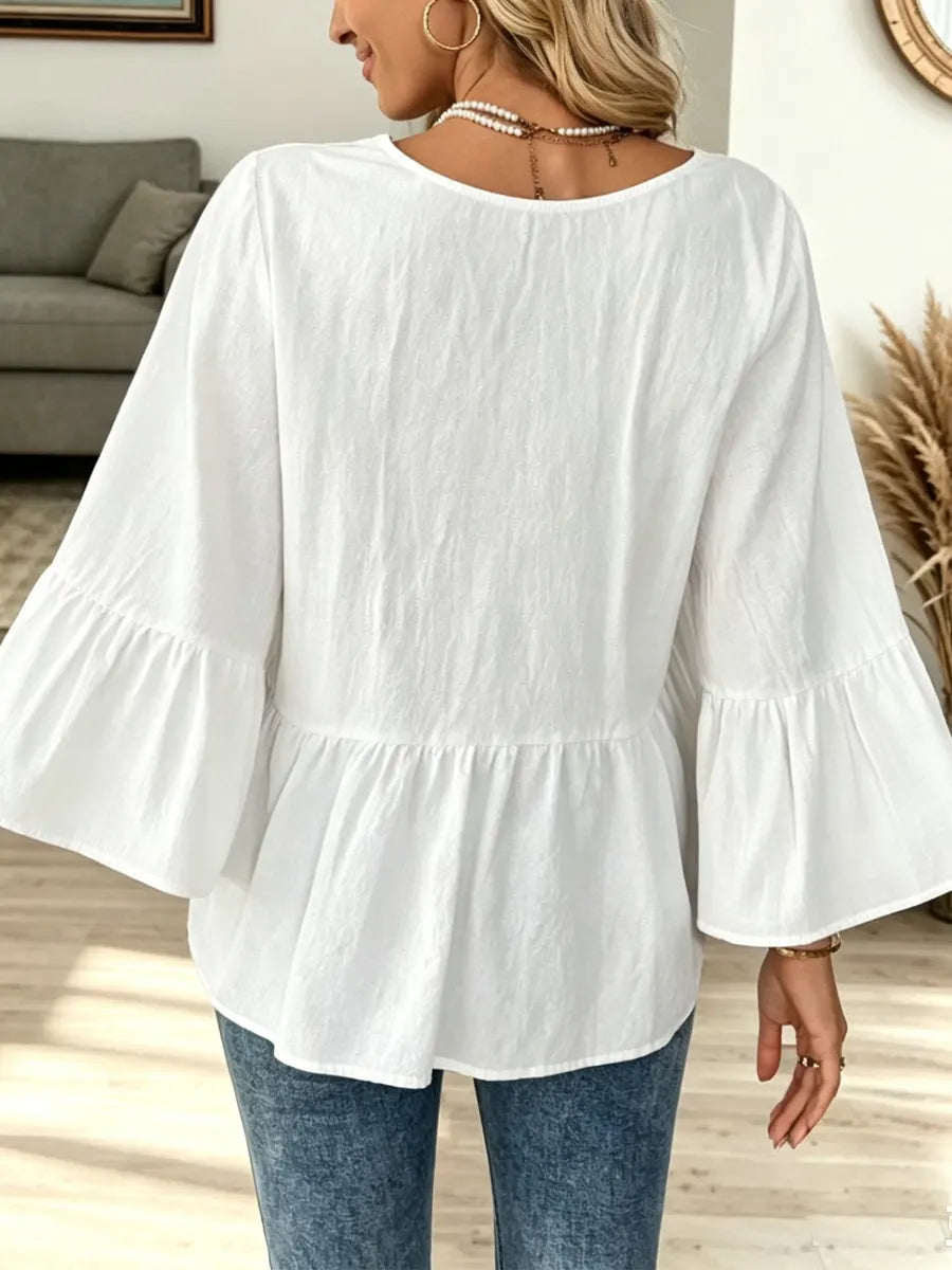 Retro Loose Ruffle Art Casual Stylish 3/4 Sleeve Cotton Shirt
