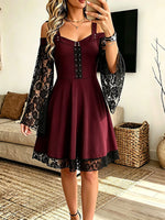 Women's Vintage Elegant Hollowed-out Lace Patchwork Drawstring Cosplay Halloween Dress