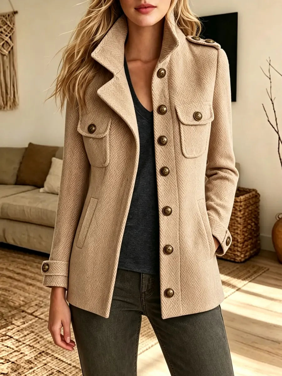 Retro Chic Stand Collar Art Button Cozy Casual Stylish Long Sleeve Coat