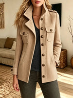 Retro Chic Stand Collar Art Button Cozy Casual Stylish Long Sleeve Coat