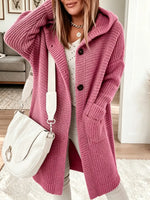 Women's Hooded Knit Button-Down Midi Cardigan