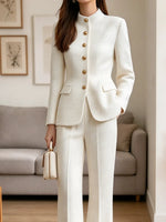 Vintage Chic Art Casual Stylish Long Sleeve Blazer Coat And Pants Two-piece Suit