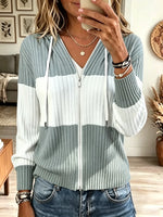 Women's Striped Ribbed Knit Zip-Up Cardigan