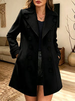 Retro Art Casual Double‑breasted Lapel Wool-blend Stylish Long Sleeve Coat