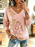 Vintage Floral Pattern Art Casual Stylish Long Sleeve Knitted Sweater